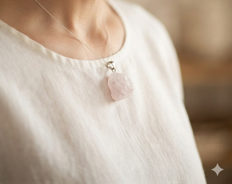 Colgante de cuarzo blanco natural en bruto – Joya artesanal única - imagen 3